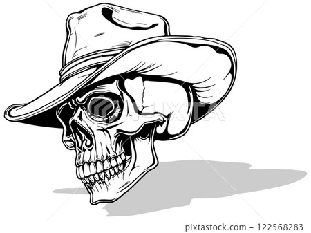 Human Skull with Cowboy Hat 122568283