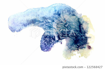 A tranquil abstract watercolor landscape in soothing blue and green hues, reflecting the calm of a serene ocean inspired by natures gentle touch 122568427