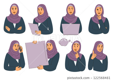Muslim businesswoman set vector isolated. 122568481