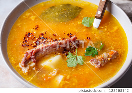 Split pea soup with smoked ribs. Split pea soup with smoked ribs. 122568542
