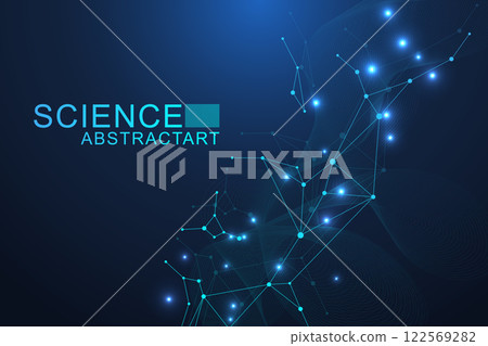 Structure molecule and communication. Dna, atom, neurons. Scientific concept for your design. Connected lines with dots. Medical, technology, chemistry, science background. Vector illustration. 122569282