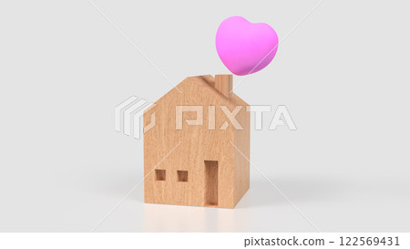 The Wood House and Pink Heart for family or property concept 3d Rendering. The Wood House and Pink Heart for family or property concept 3d Rendering. 122569431