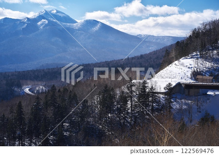 View from Mikuni Pass on Hokkaido National Route 273 in the harsh winter 122569476