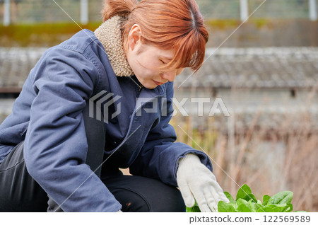 Woman working in the fields, country life, home garden Woman working in the fields, country life, home garden 122569589
