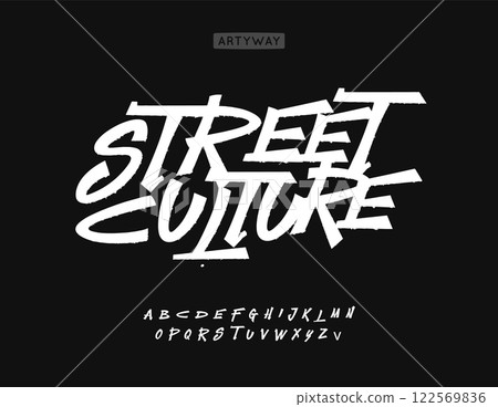 Street culture font, raw dynamic letters, street art freestyle alphabet, hip-hop branding, underground artistry. Rebellious youthful typography for hip-hop logo, expressive headline. Vector typeset. 122569836