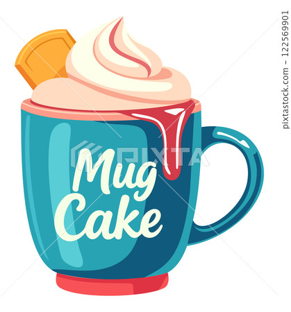 Mug cake. Homemade dessert. Bright vector illustration with lettering Mug cake. Homemade dessert. Bright vector illustration with lettering 122569901