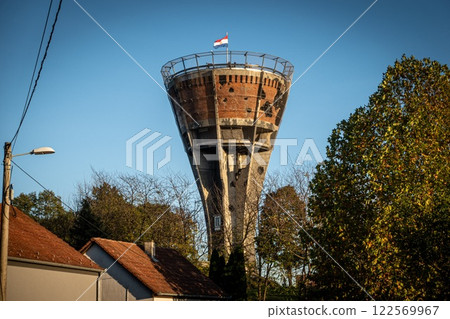 Vukovar water tower destroyed by Yugoslavian war by Serbs. Croatia. Balkans Vukovar water tower destroyed by Yugoslavian war by Serbs. Croatia. Balkans 122569967