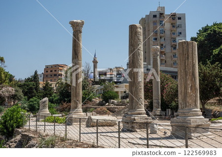 Columns in Tyre World Heritage Site. Lebanon 122569983
