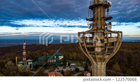 Iriski Venac Tower bombed by NATO with Novi Sad in the back. Vojvodina. Serbia. 122570008