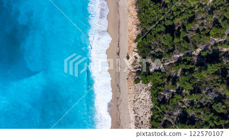 90 degrees amazing empty Tsoukalades beach. Pristine waters. Lefkada. Greece 122570107