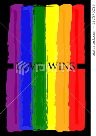 Love Wins watercolor flag poster design for celebration of LGBTI rights and parades with rainbow colors. Hand drawn colorful lgbt banner brush strokes. Vector isolated on black background Love Wins watercolor flag poster design for celebration of LGBTI rights and parades with rainbow colors. Hand drawn colorful lgbt banner brush strokes. Vector isolated on black background 122570259