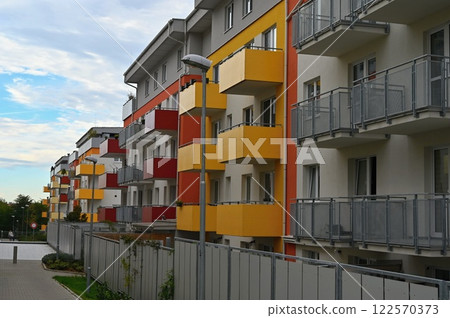 facade of a modern apartment building with windows and balconies. Czech Republic - Europe. 122570373