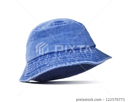 Blue denim bucket hat isolated on white background. 122570771