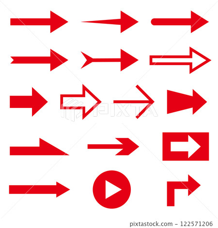 Red and white right arrow illustration set Simple icon design White background Red and white right arrow illustration set Simple icon design White background 122571206
