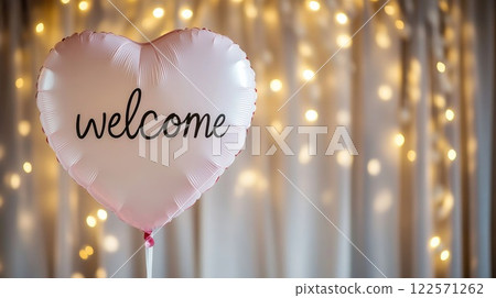 welcome heart balloon on festive background 122571262