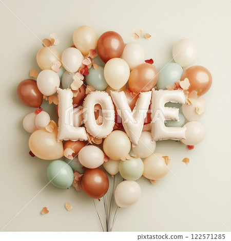 Lots of balloons and balloons with the word "LOVE" 122571285