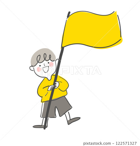 Character illustration of a person holding a flag Character illustration of a person holding a flag 122571327