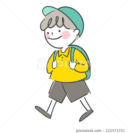 Character illustration of a child walking with a backpack 122571331