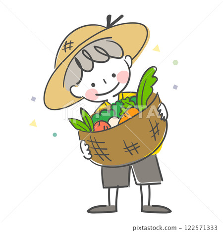 Character illustration of a child holding a basket of vegetables Character illustration of a child holding a basket of vegetables 122571333