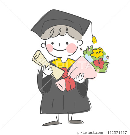 Character illustration of a child wearing a graduation gown 122571337