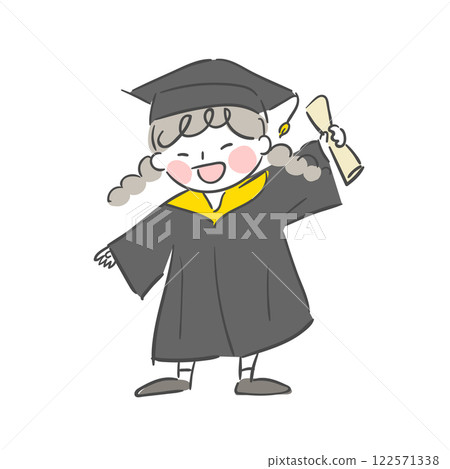 Character illustration of a child wearing a graduation gown 122571338