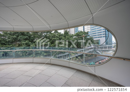Elevated Footbridge Offering Scenic Views in Urban Hong Kong Dec 16 2024 122571854