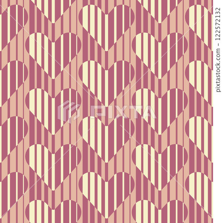 Heart stripe shape abstract seamless pattern. Love symbol decorative linear geometrical grid. Beige white pink shades vintage colours palette. Graphical ornamental background. Vector illustration Heart stripe shape abstract seamless pattern. Love symbol decorative linear geometrical grid. Beige white pink shades vintage colours palette. Graphical ornamental background. Vector illustration 122572132