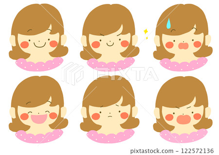 6-piece set of expressions for a girl with brown perm hair Variations Different expressions 6-piece set of expressions for a girl with brown perm hair Variations Different expressions 122572136