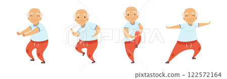 Active Senior Man Do Physical and Sport Exercise Vector Set 122572164