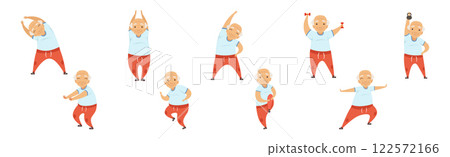 Active Senior Man Do Physical and Sport Exercise Vector Set 122572166