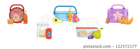 School Meal and Lunch Object and Item Vector Set 122572177