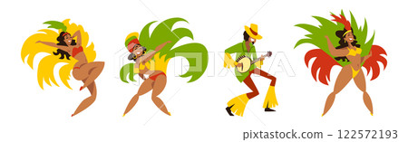 Brazilian Woman Dancer and Man Musician Vector Set 122572193