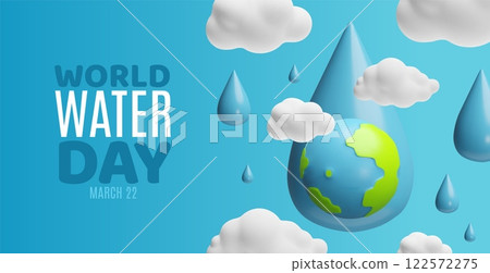 World water day, March 22, 3D banner design, planet earth in aqua drop and clouds, ecology and environmental concept 122572275