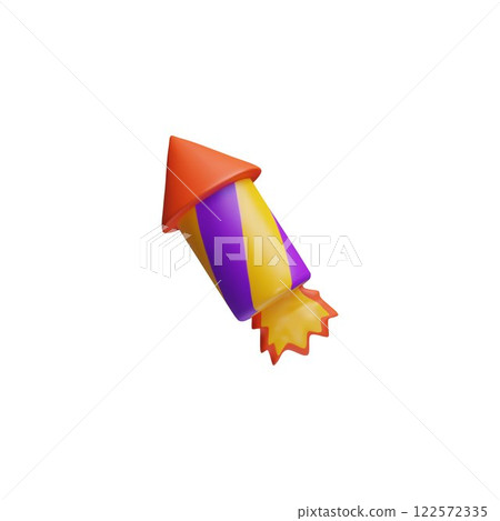 Firework rocket petard with burning wick 3D cartoon plastic vector icon, firecracker launch, festive pyrotechnic tool 122572335