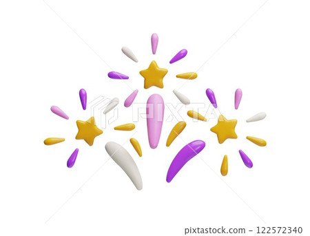 Sparkling firework explosion, firecracker pattern with stars 3D plastic style vector, bursting flash, festive salute Sparkling firework explosion, firecracker pattern with stars 3D plastic style vector, bursting flash, festive salute 122572340