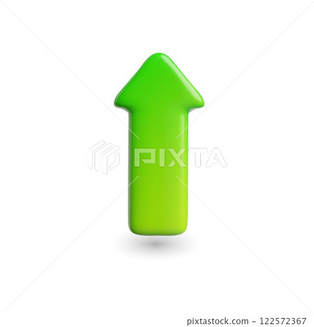 Green arrow growth trend 3D plastic icon, vector glossy up direction pointer, increase chart button, cursor with shadow Green arrow growth trend 3D plastic icon, vector glossy up direction pointer, increase chart button, cursor with shadow 122572367