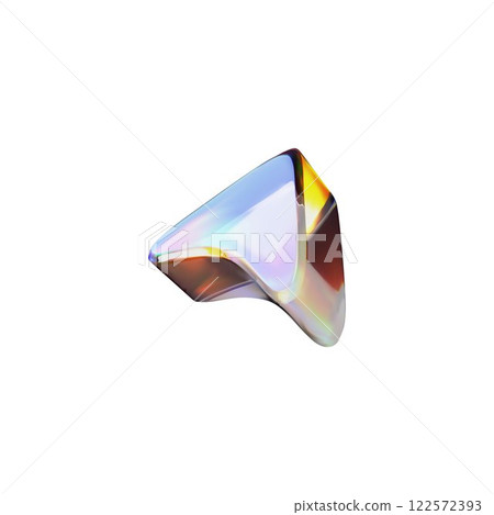 3D glass arrowhead icon with refraction holographic effect, vector transparent glass cursor pointing up right diagonal 122572393