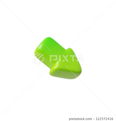 Green arrow down right diagonal cursor 3d cartoon plastic style icon, vector volume navigation pointer, interface symbol Green arrow down right diagonal cursor 3d cartoon plastic style icon, vector volume navigation pointer, interface symbol 122572416