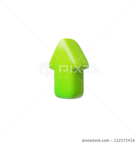 Green arrow growth trend 3d cartoon plastic style icon, vector glossy up direction pointer button, computer mouse cursor Green arrow growth trend 3d cartoon plastic style icon, vector glossy up direction pointer button, computer mouse cursor 122572418