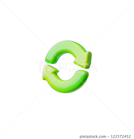 Curve green arrows looping in circle, rotation 3D sign, vector volume glossy reload or refresh symbol, turn button icon 122572452