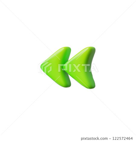 Green double arrowhead 3D cartoon vector icon, render glossy left cursor, previous pointer, play back button accelerated Green double arrowhead 3D cartoon vector icon, render glossy left cursor, previous pointer, play back button accelerated 122572464