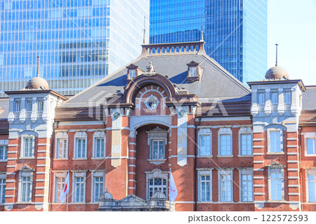 [Tokyo] Panoramic view of the Marunouchi Station building at Tokyo Station and cityscape 122572593