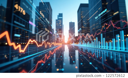 Modern Cityscape with Corporate Skyline and Data Visualization 122572612