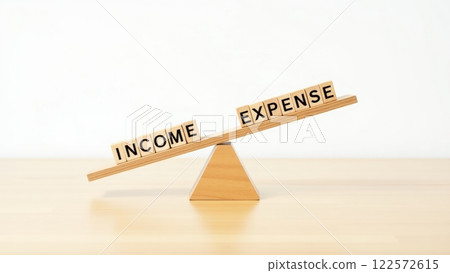 Wooden Seesaw Balancing Income and Expense Concepts Wooden Seesaw Balancing Income and Expense Concepts 122572615