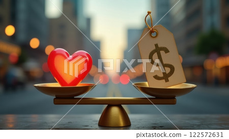 Golden Scale Balancing Love and Money in Urban Setting Golden Scale Balancing Love and Money in Urban Setting 122572631