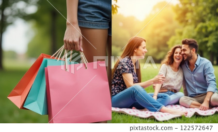 Person Holding Shopping Bags and Enjoying Time Outdoors Person Holding Shopping Bags and Enjoying Time Outdoors 122572647