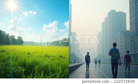 Split Screen Contrast of Nature and Urban Life Split Screen Contrast of Nature and Urban Life 122572650