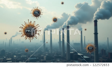 Industrial Area with Tall Chimneys and Pollution Indicators Industrial Area with Tall Chimneys and Pollution Indicators 122572653