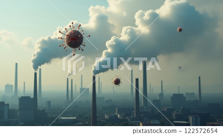 Industrial Area with Tall Chimneys and Pollution Effect 122572654