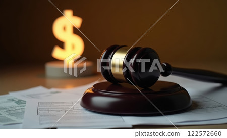 Gavel Symbolizing Justice on Financial Documents 122572660